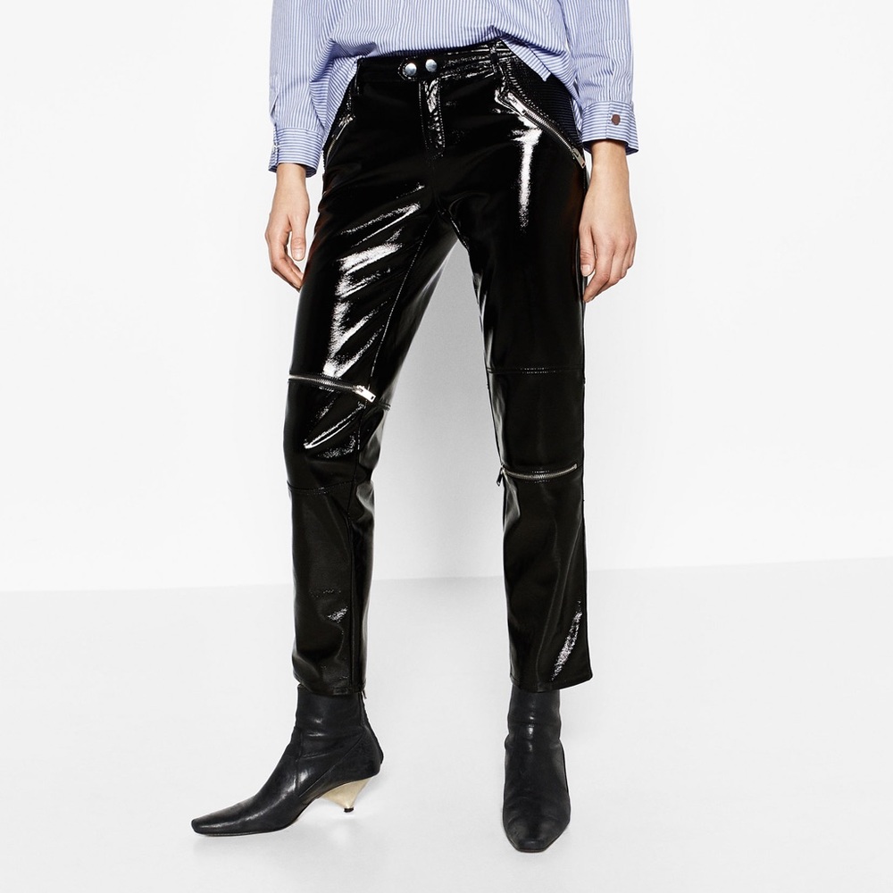 Zara patten leather leather Moto style pants
